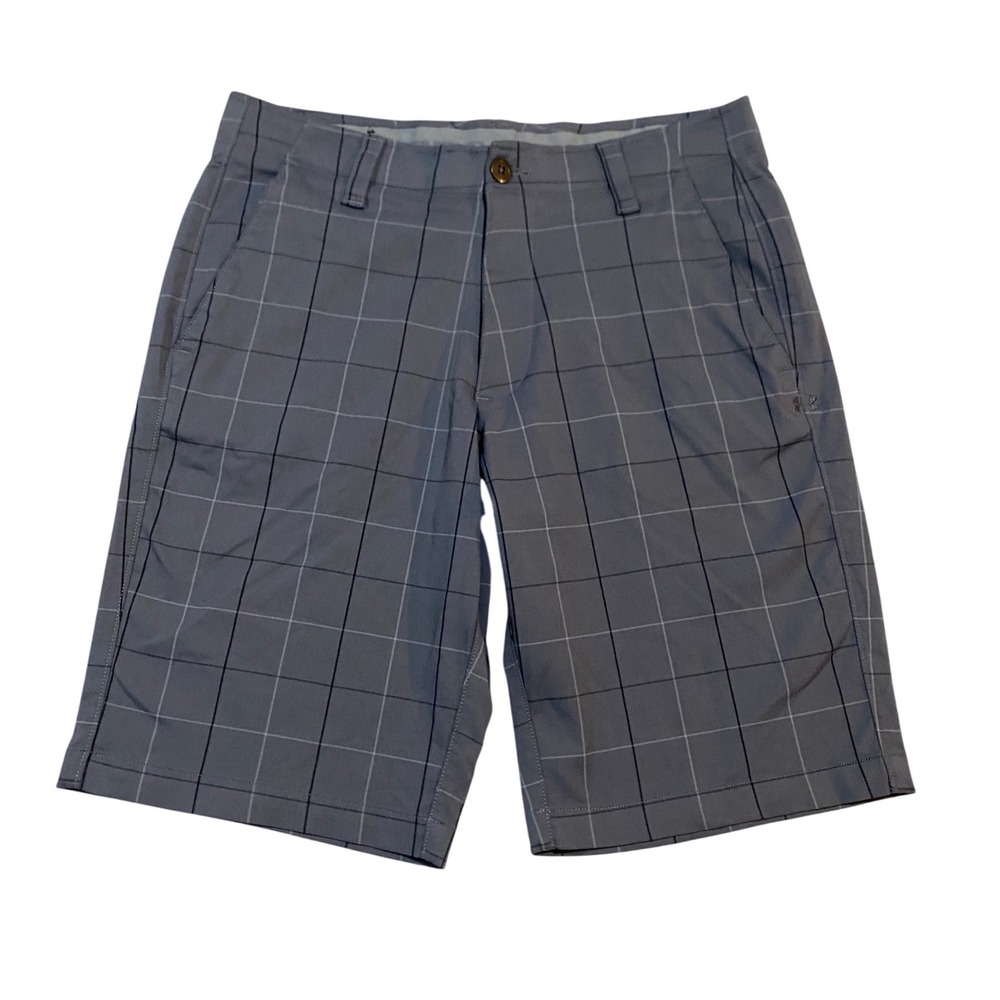 Under Armour Mens HeatGear Golf Shorts Grey Plaid Windowpane Loose Fit Size 32